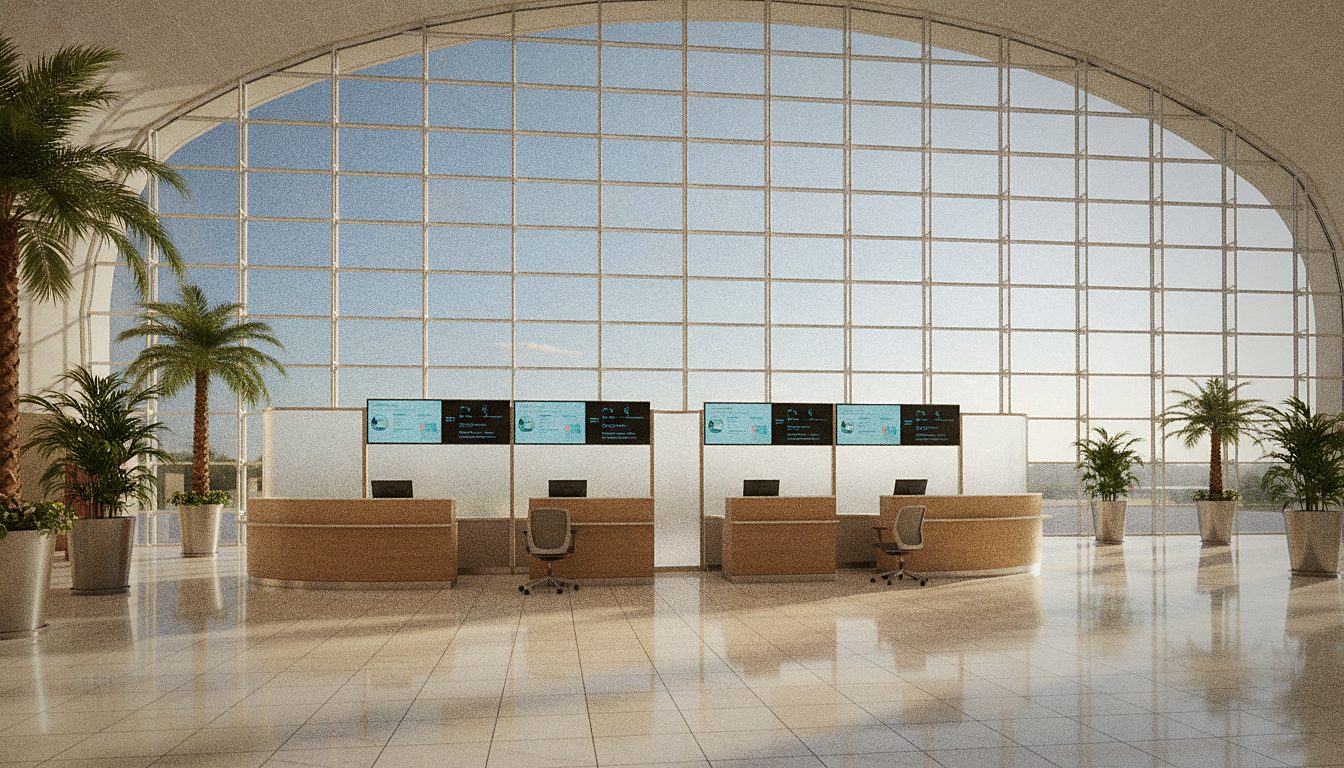 Un comptoir de location de voiture dans un hall d'aéroport