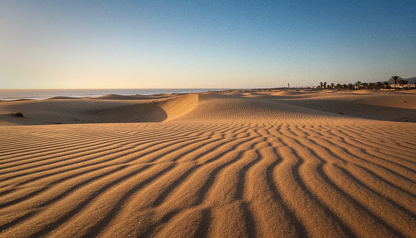 Les dunes de sable de Maspalomas à Gran Canaria au coucher du soleil